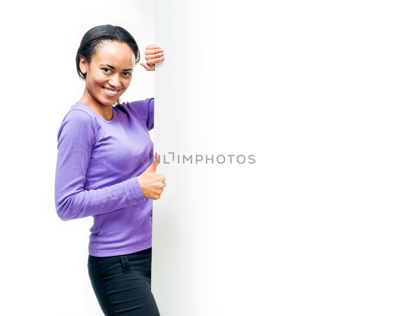 Beautiful woman holding empty white board