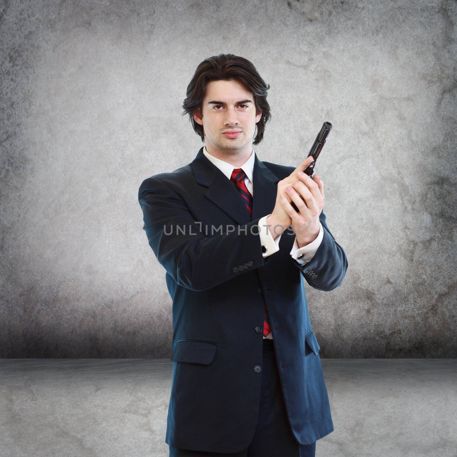 Handsome Man with a Hand Gun (agent, assassin, etc)
