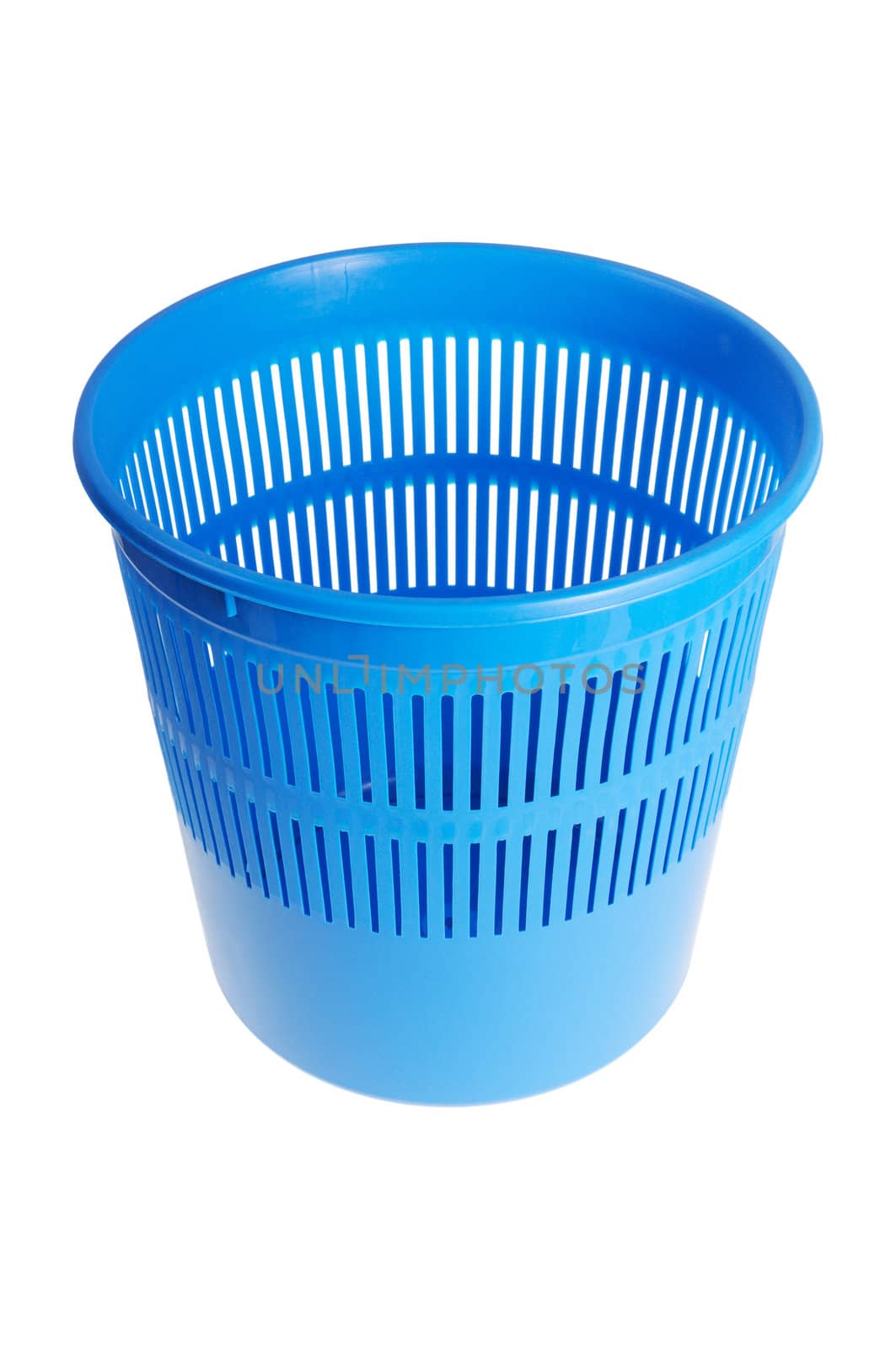 Blue wastebasket or trash can. Isolated on white background
