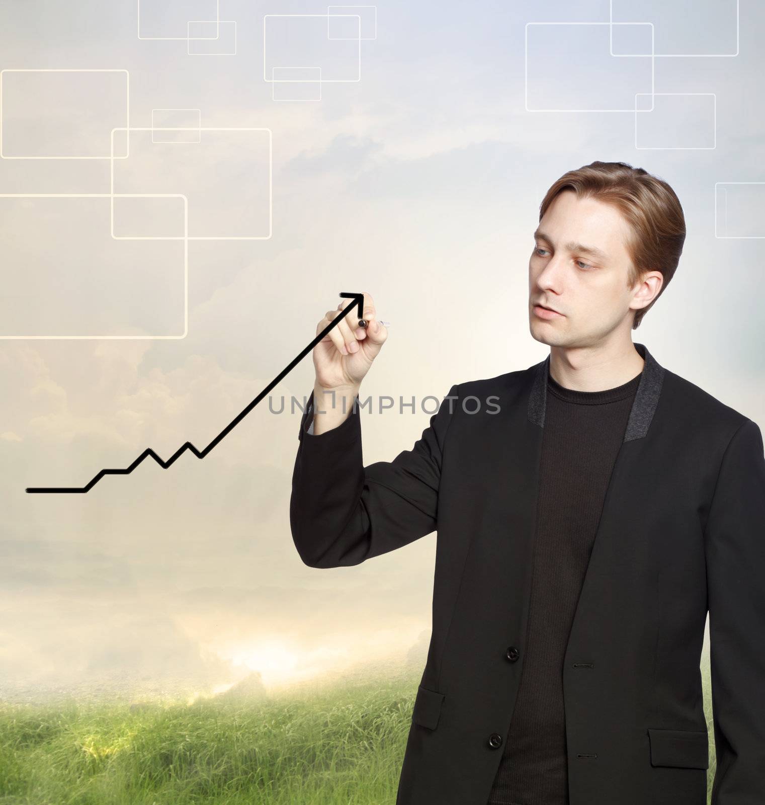 Man Drawing a Graph Representing Growth