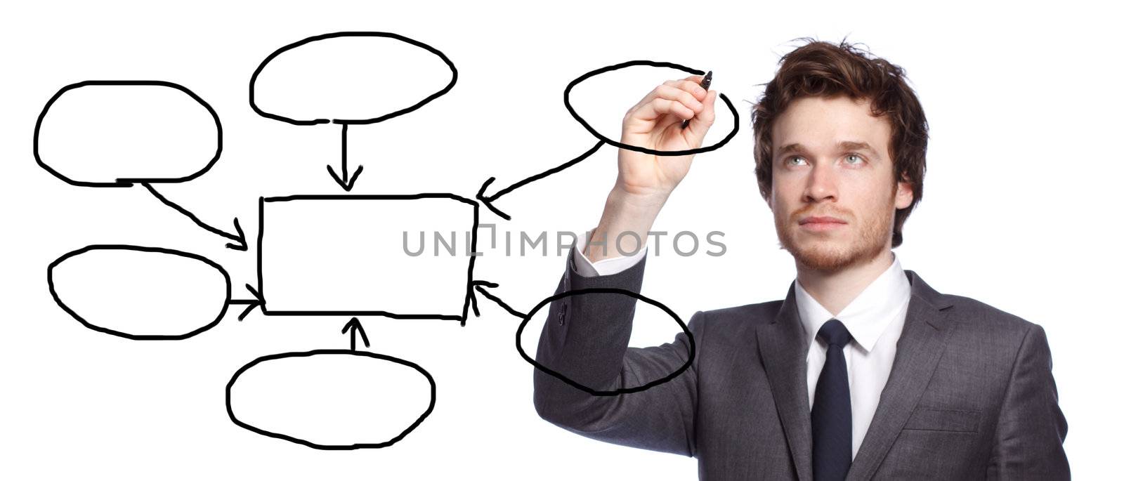 Businessman drawing a graph with black marker