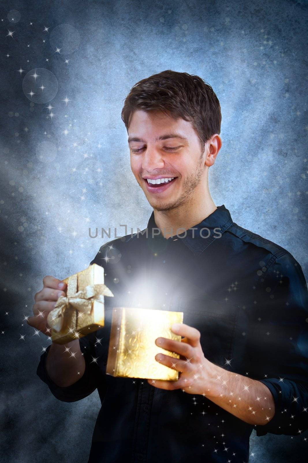 Man Opening a Magic Gift Box
