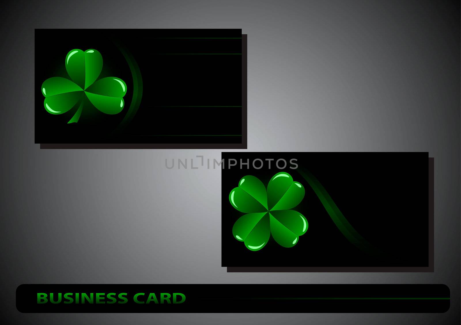 business card St. Patrick's Day clover on a black background