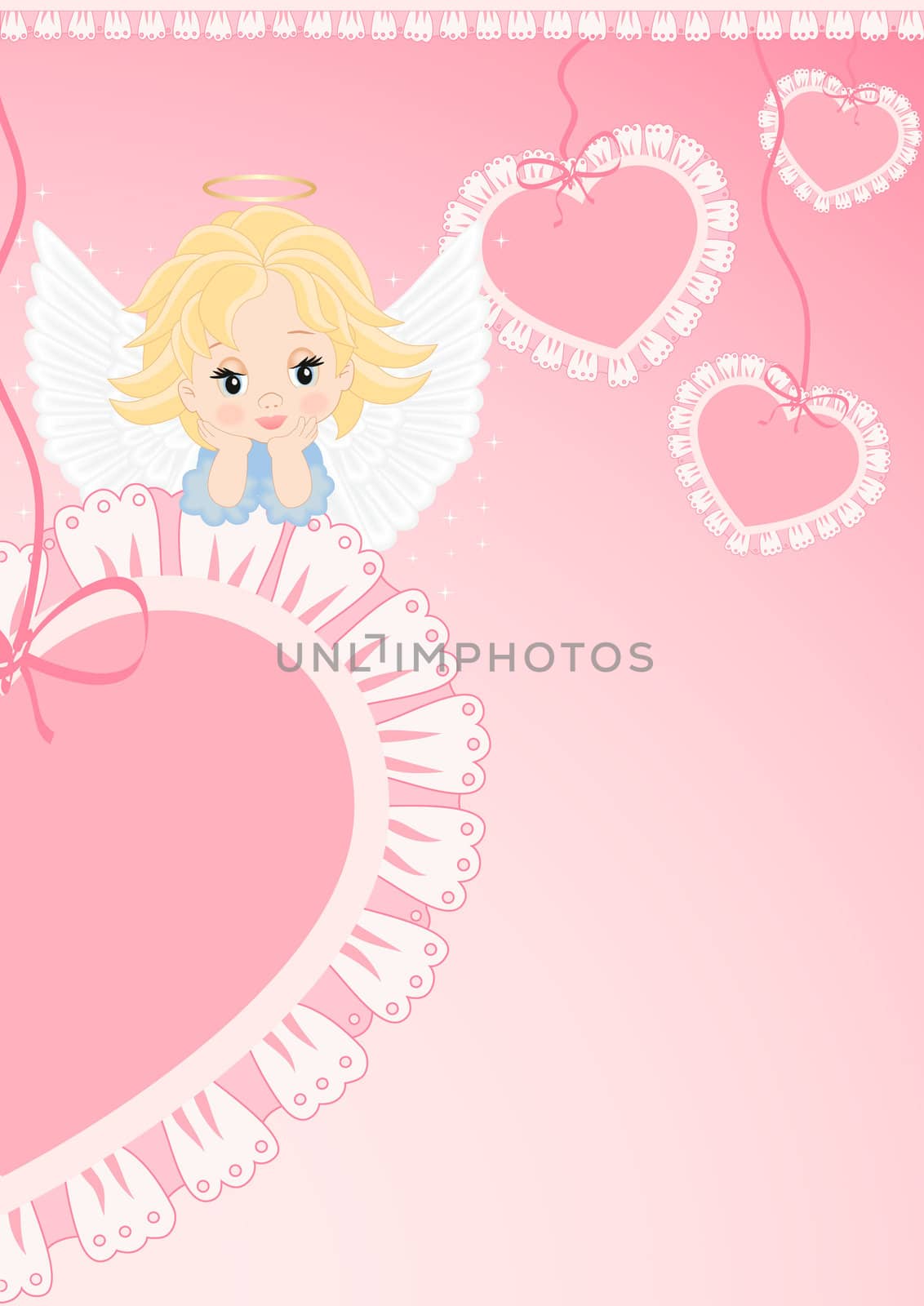 greeting card with an angel on the pink heart