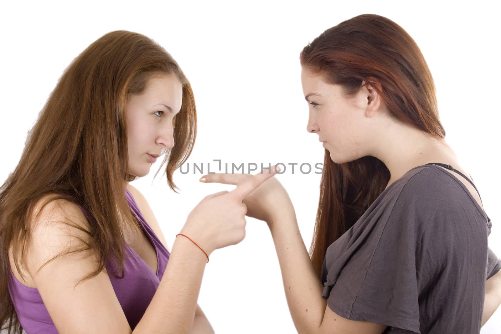 Portrait two girls after quarrel.
