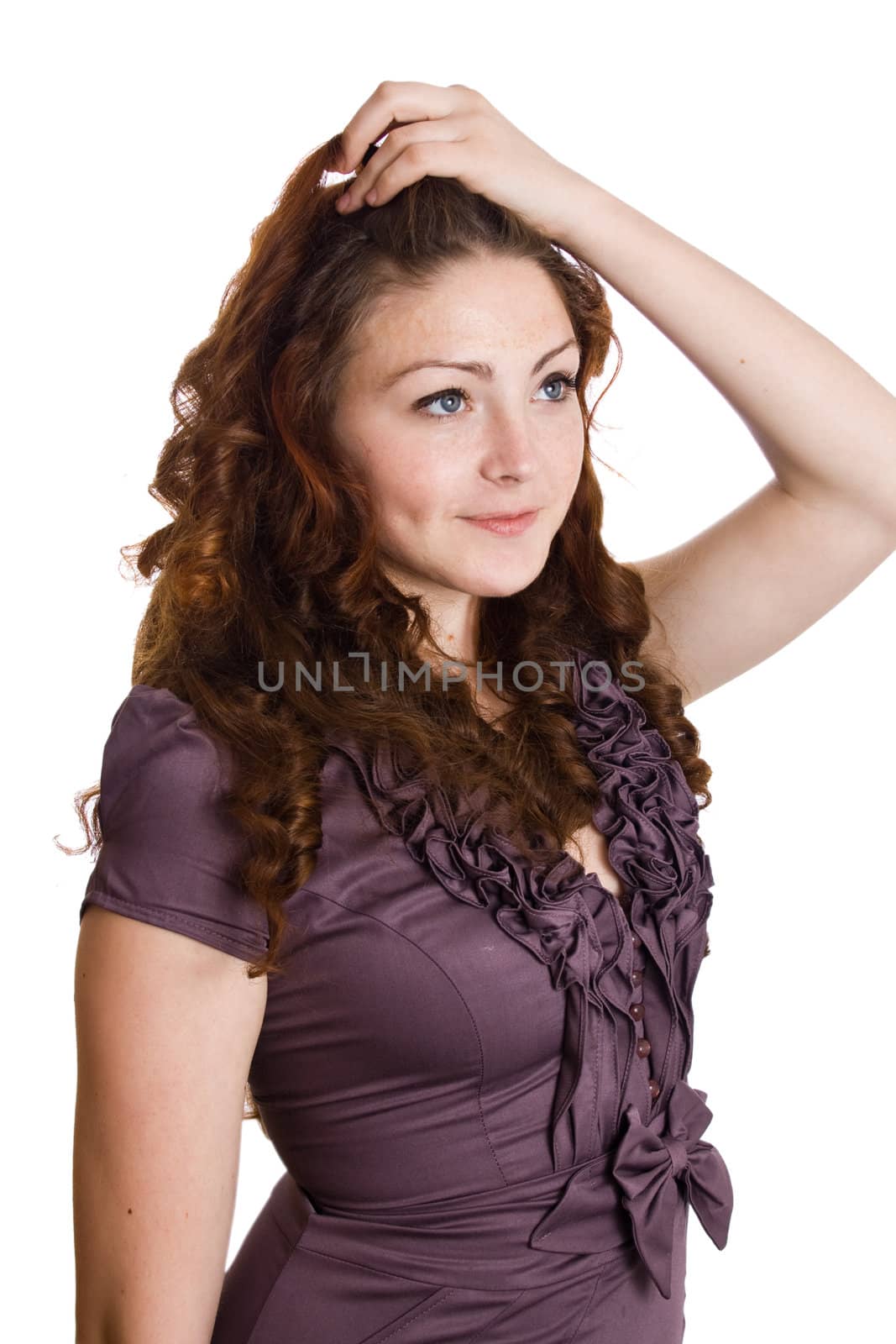 Beautiful teen girl with long straight hairs - isolated on white