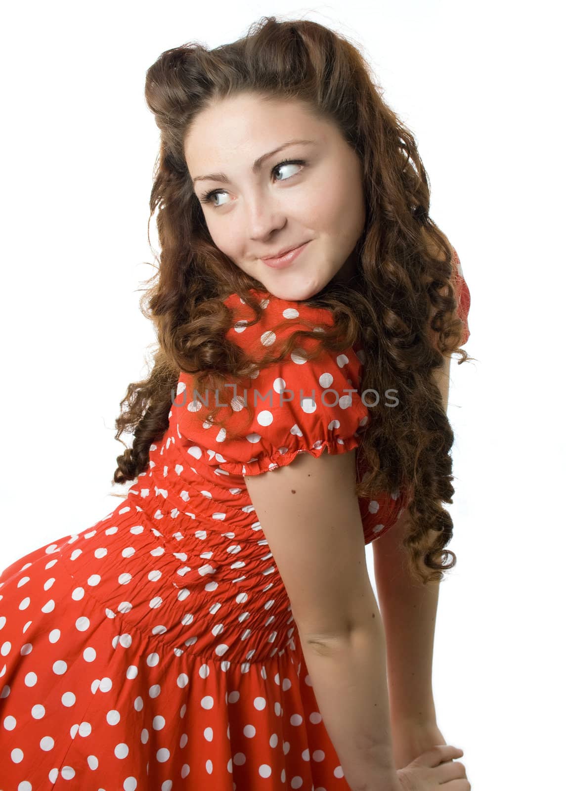 Girl in red dress flirting