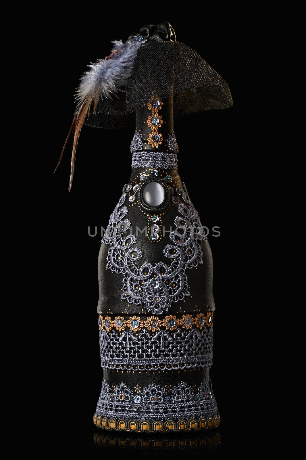 Bottle draped with leather and lace by kirs-ua