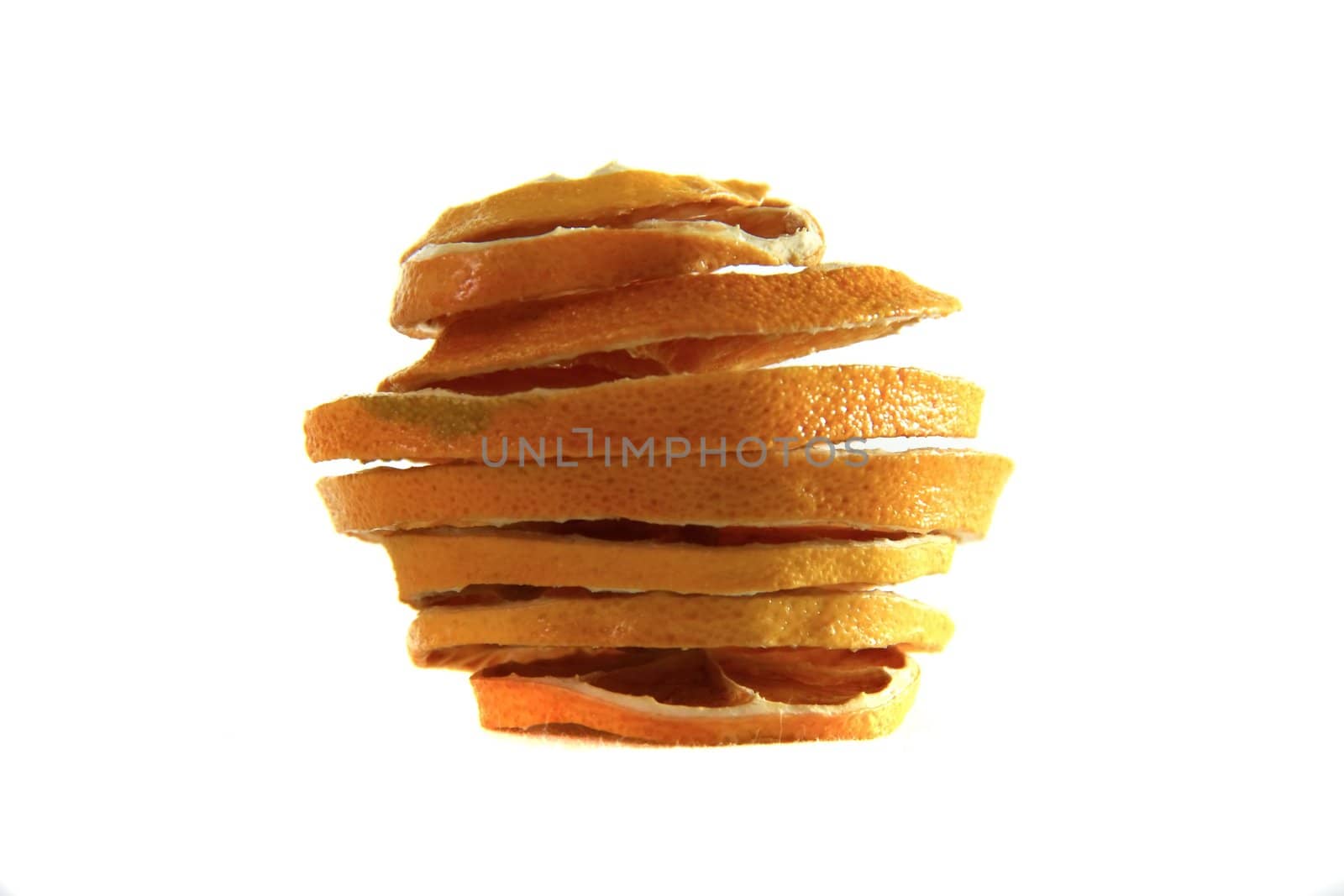 dried orange slice on isolated white background