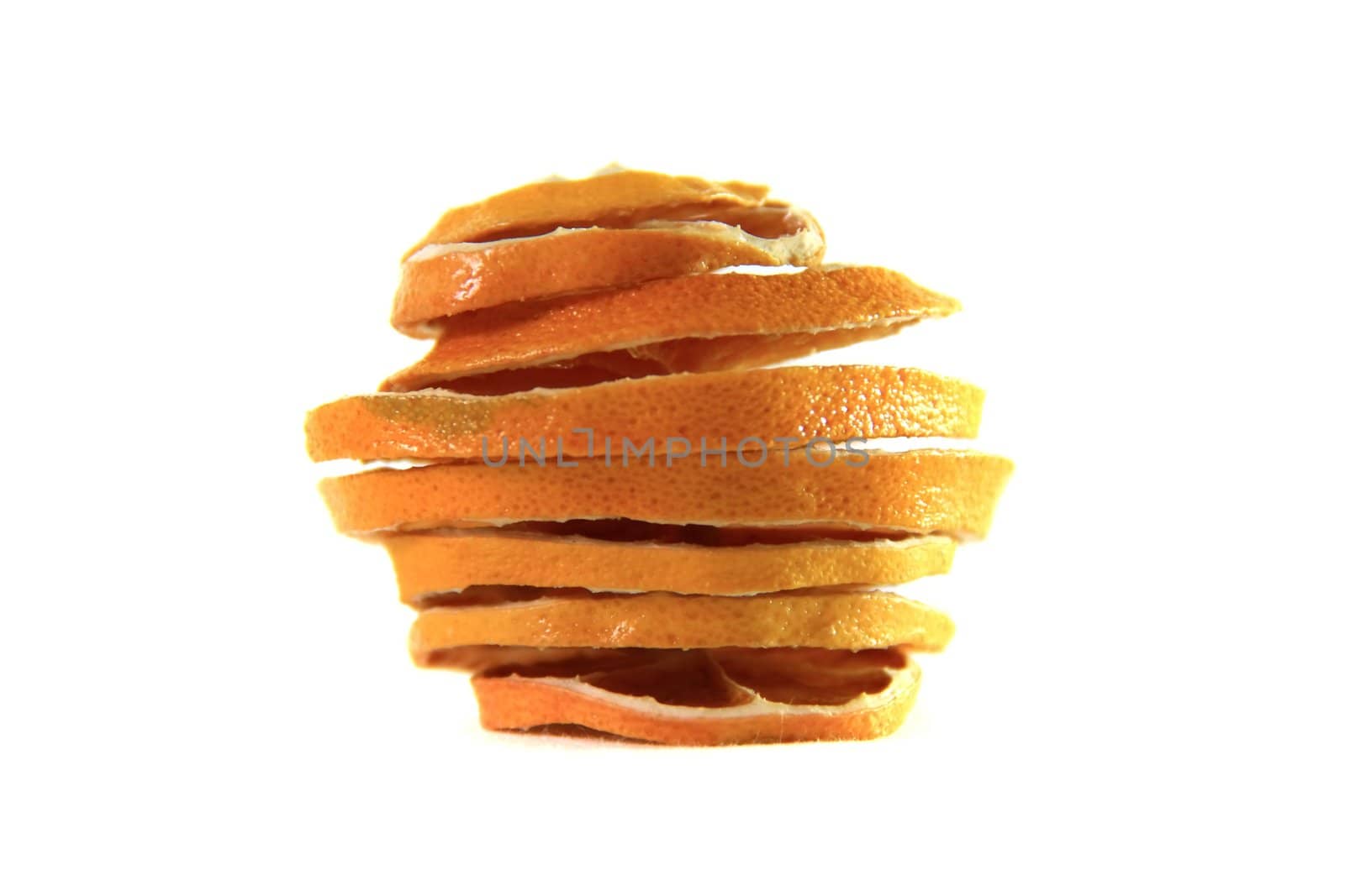 dried orange slice on isolated white background