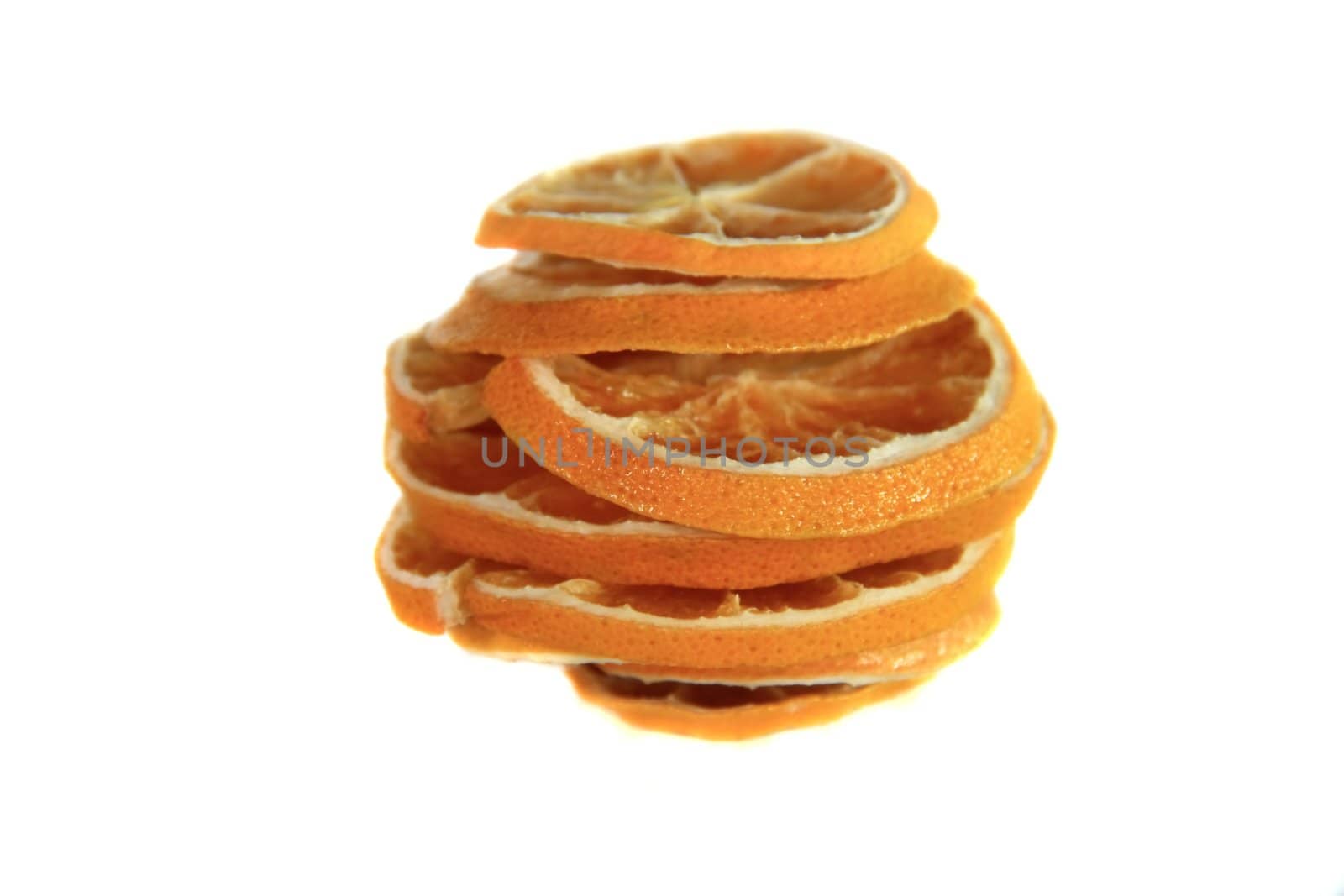 dried orange slice on isolated white background