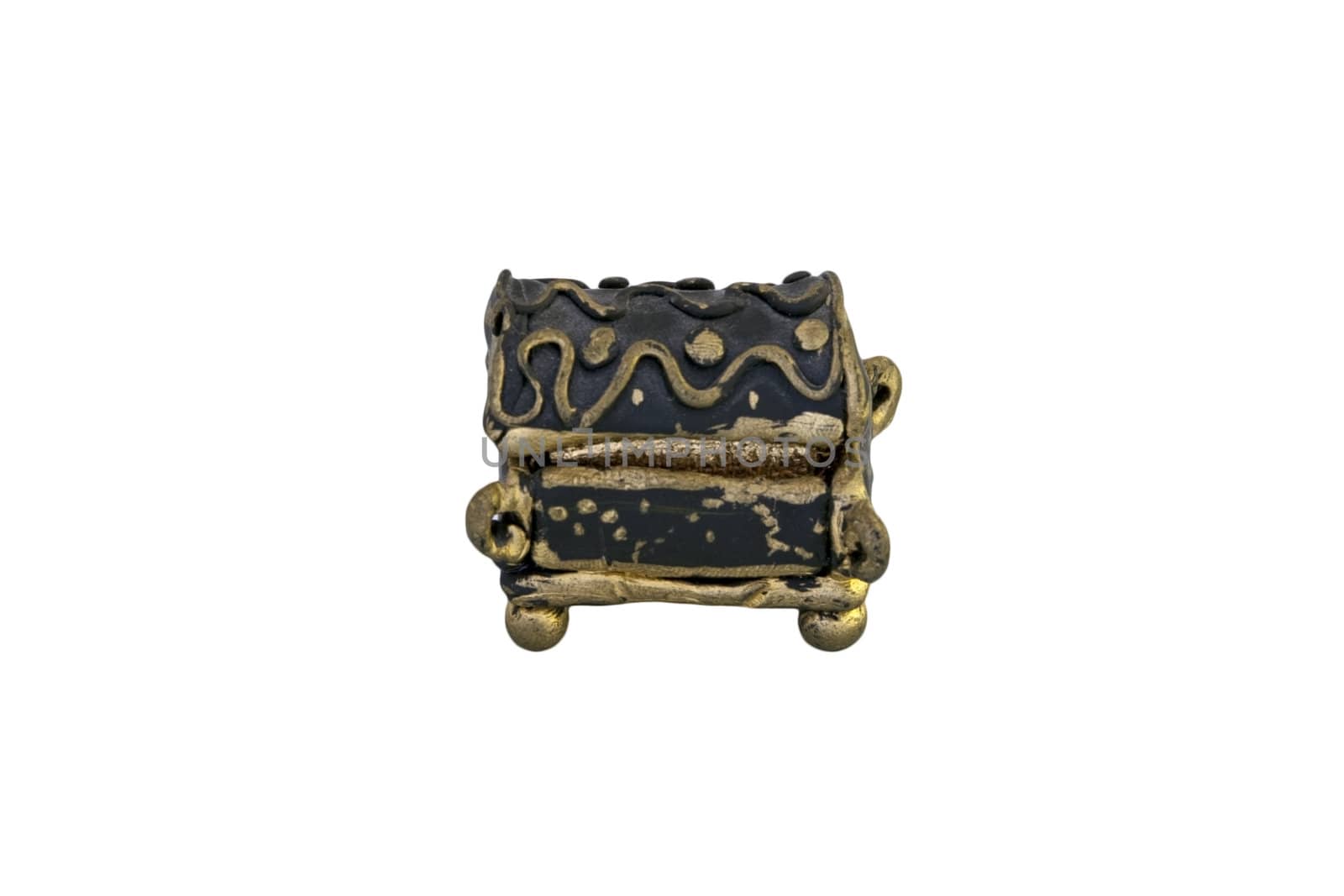A small, old treasure chest on white background