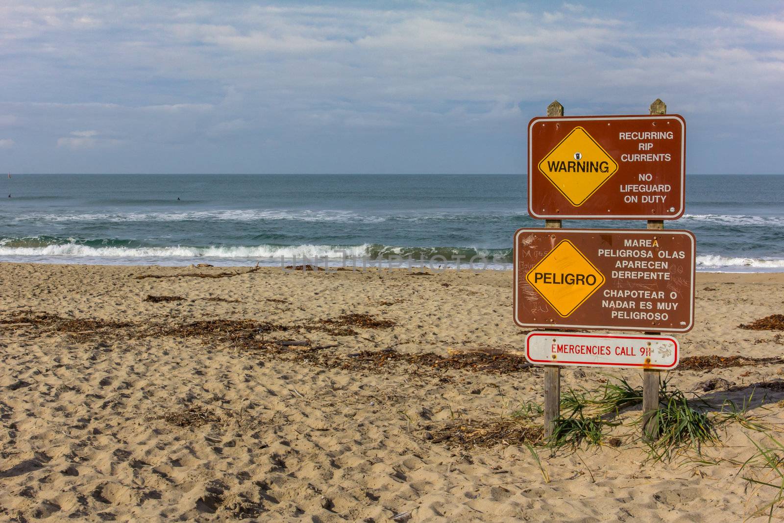Sign Warns of Rip Currents on Salinas State Beach, California