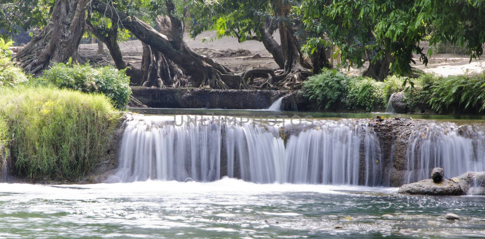 Panorama View of Jed Sao Noi Waterfall, Saraburi, Thailand by siraanamwong