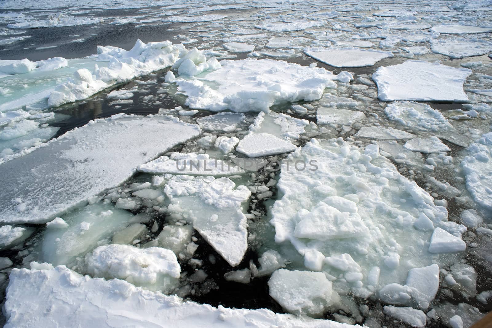 broken sheets of ice viewed from an ice breaker vessel