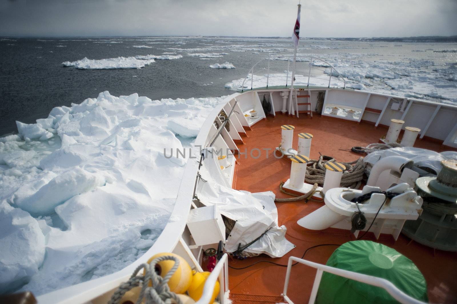 A view from the front of the aurora ice breaker, Abashiri, Hokkaido, Japan