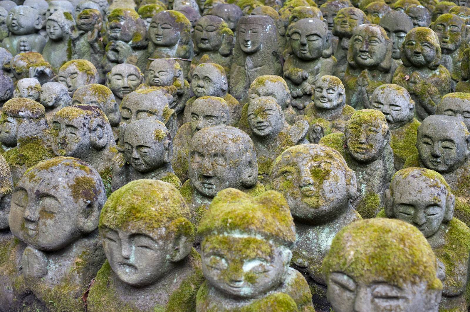 An assortment of statues of Rakan or Arakan at Otagi Nenbutsu-ji Buddhist Temple, Osaka, Japan