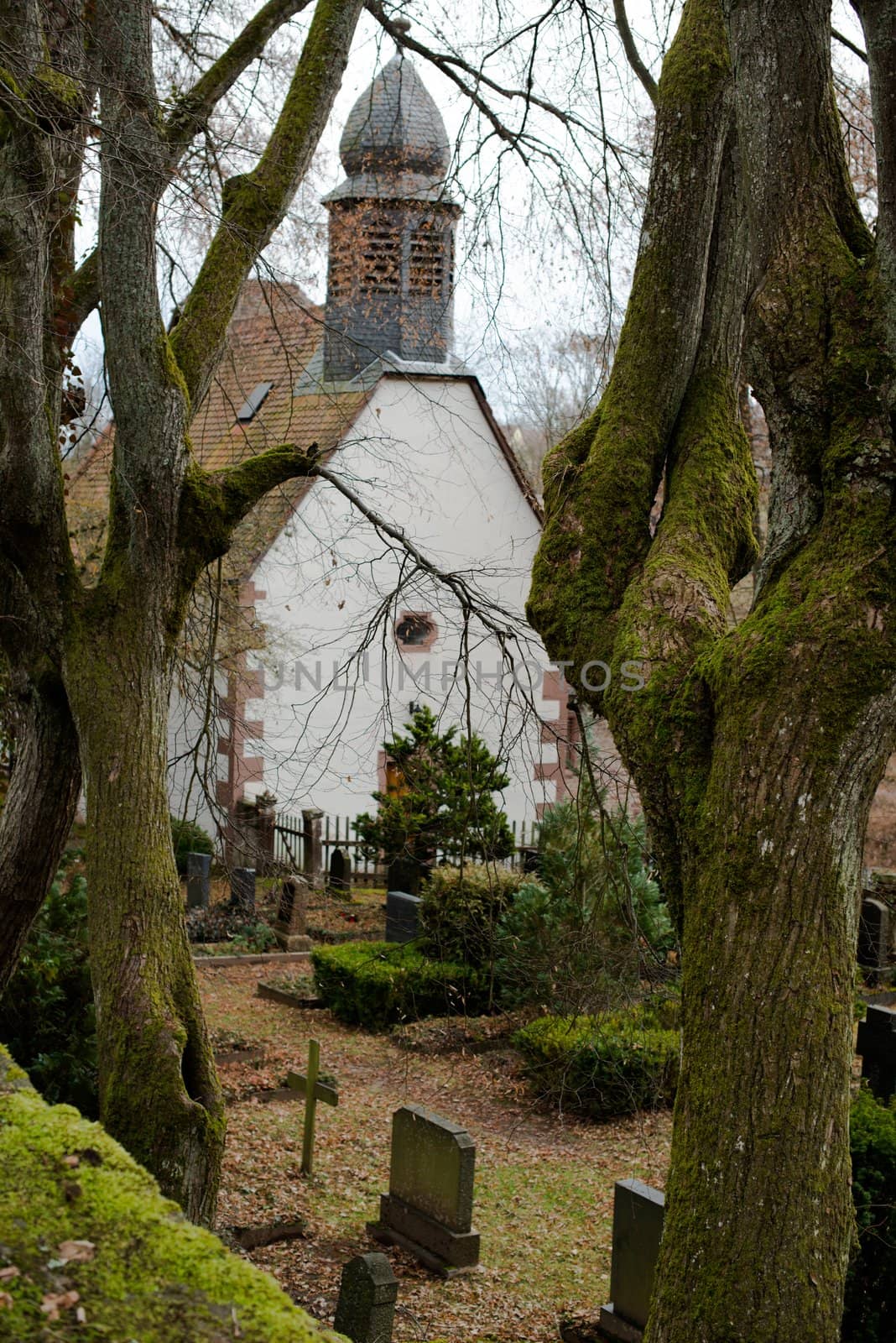 A small rural church with cemetary at Steinegg in Germany.