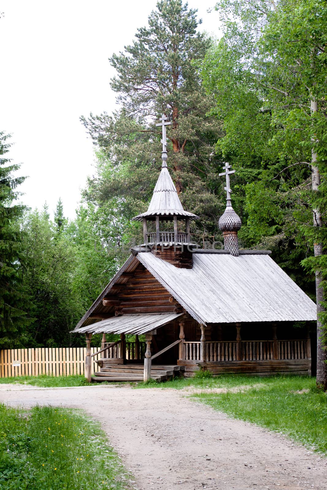 A traditional wooden russian small church
