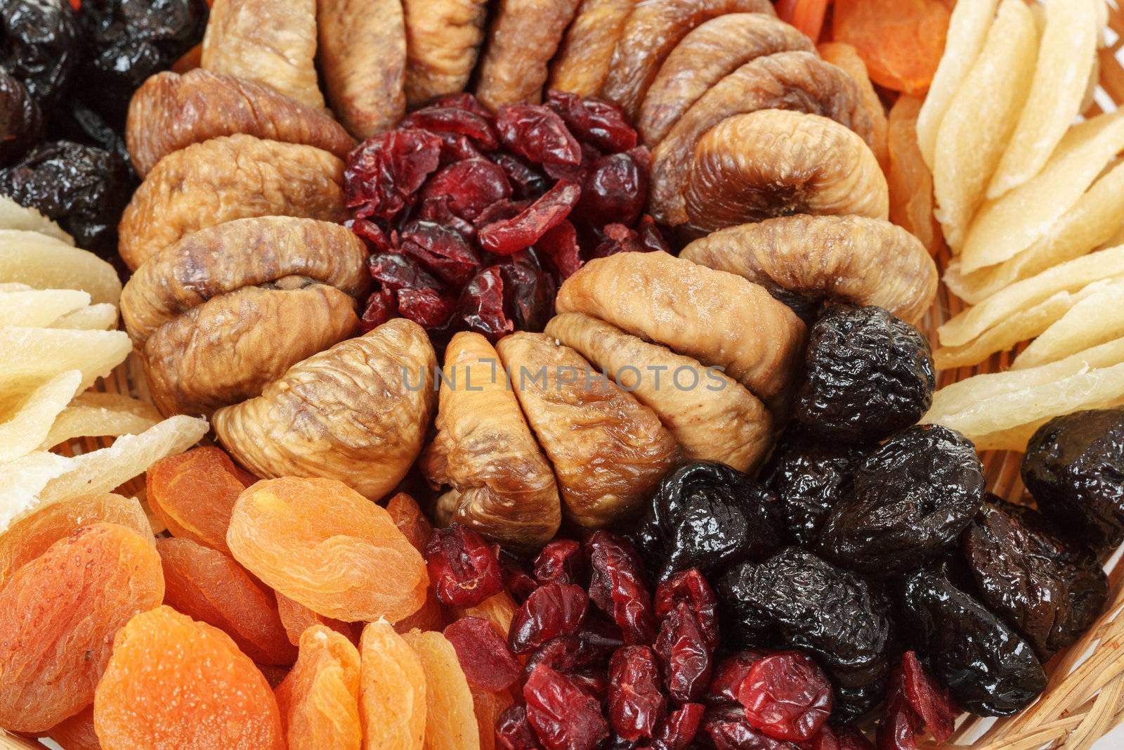 close up of various dried exotic fruits