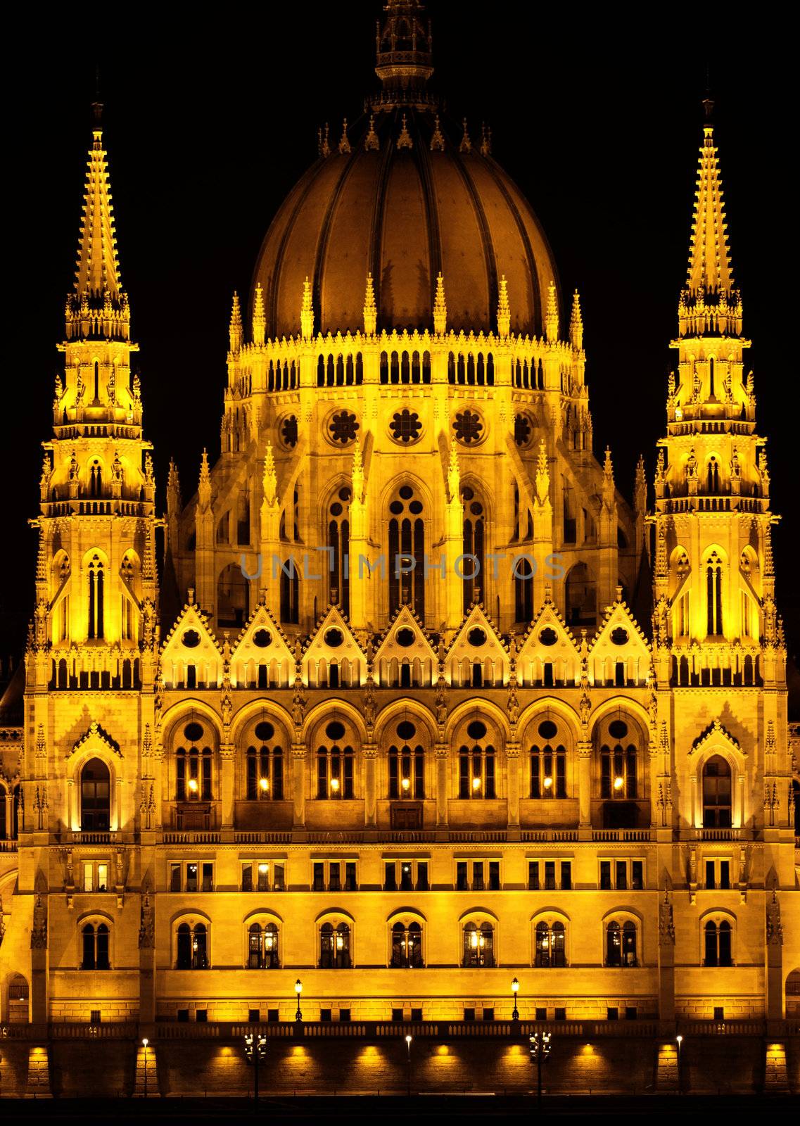 Budapest Parliament building in Hungary at twilight.