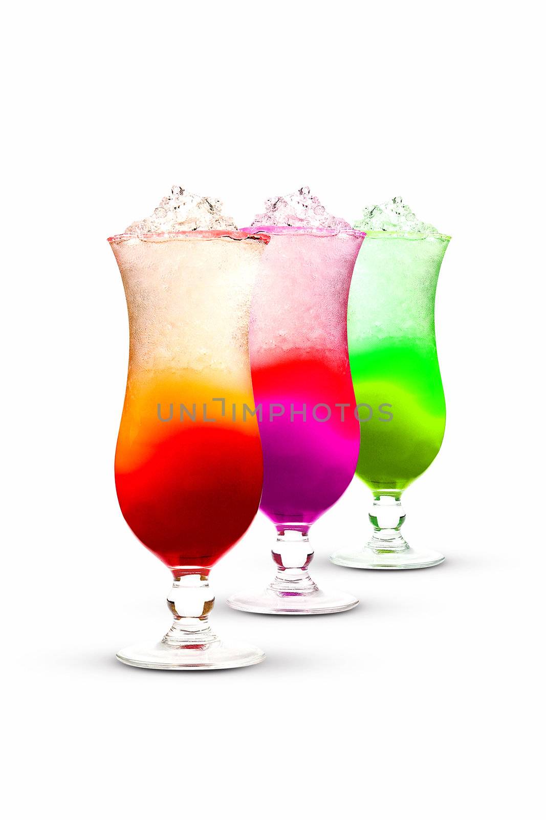 three colorful cocktail drinks