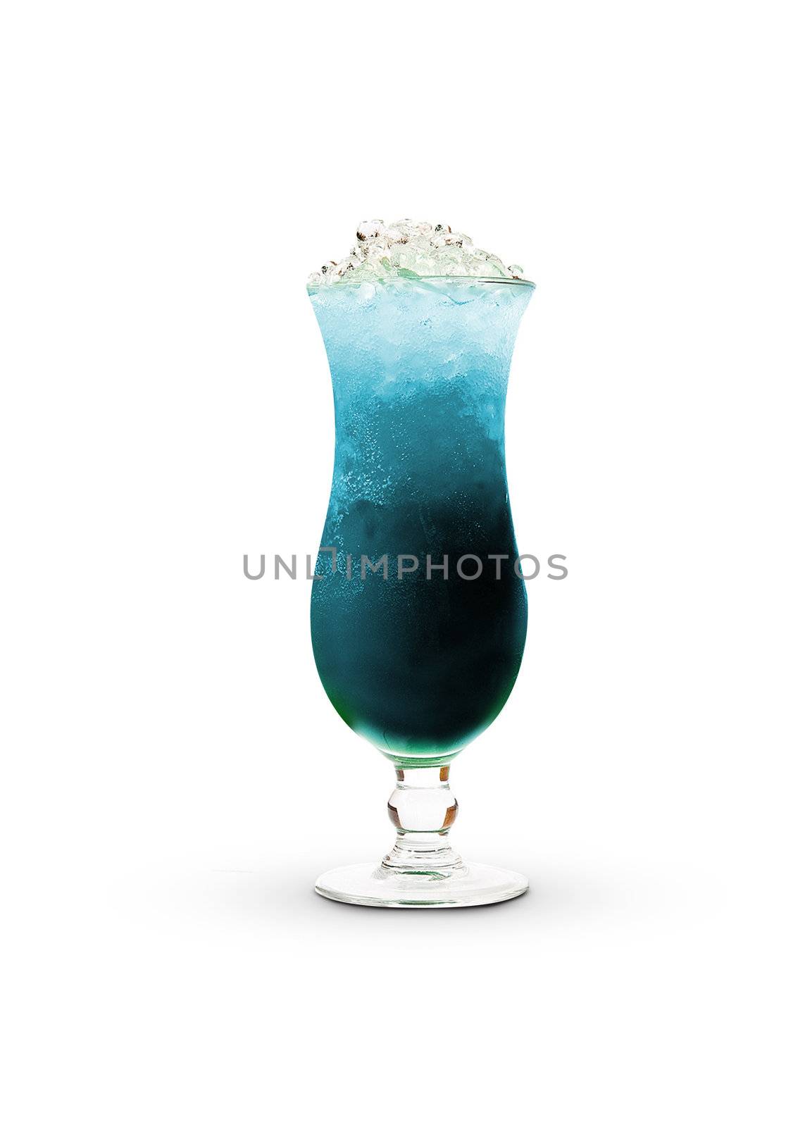 blue ice cold cocktail in glass