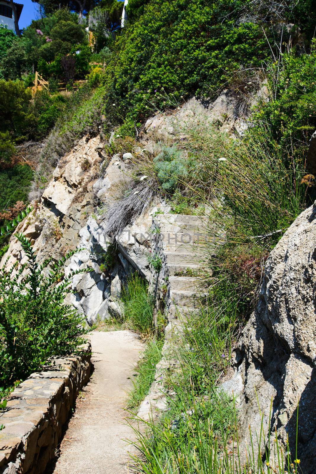 Rock Stairs at cliff line costa brava lloret de mar spain