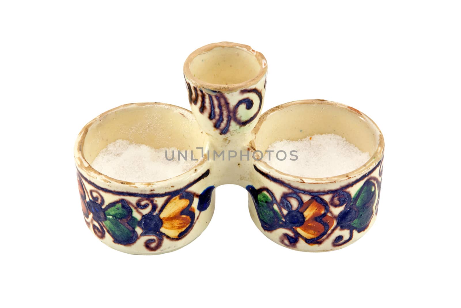 Salt cellar with traditional patterns isolated on white background