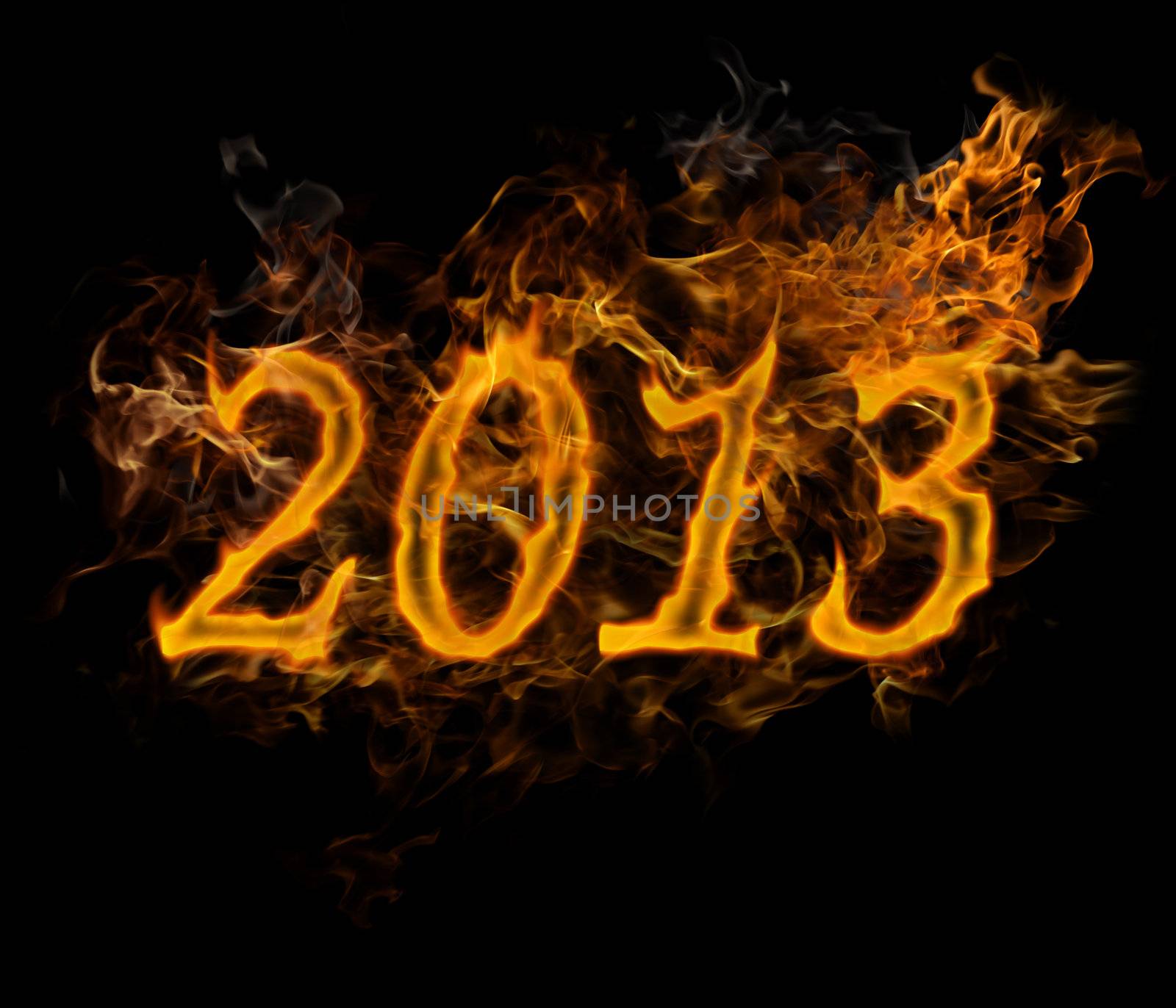 New Year 2013 text made of fire on black background