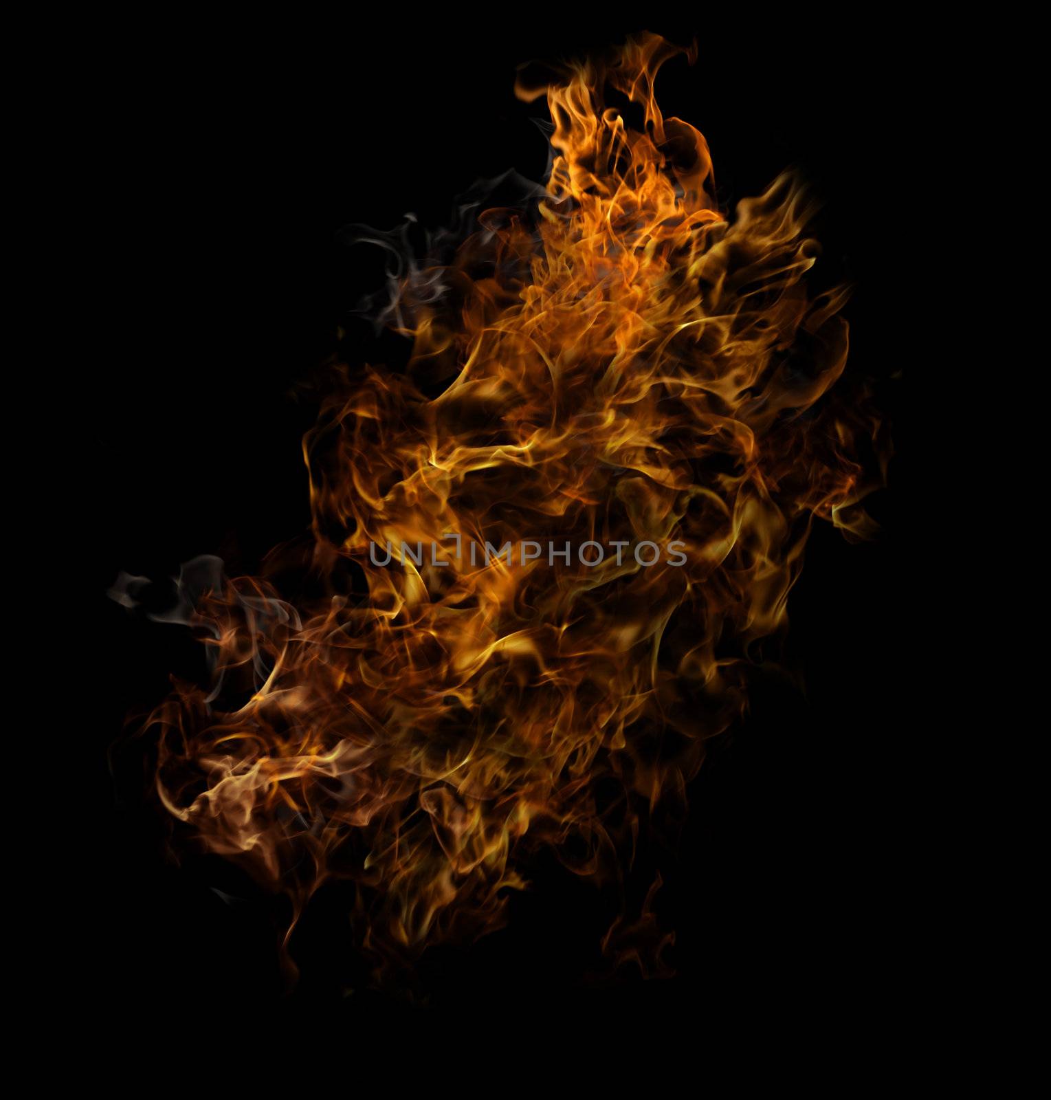 Fire flames on black background 