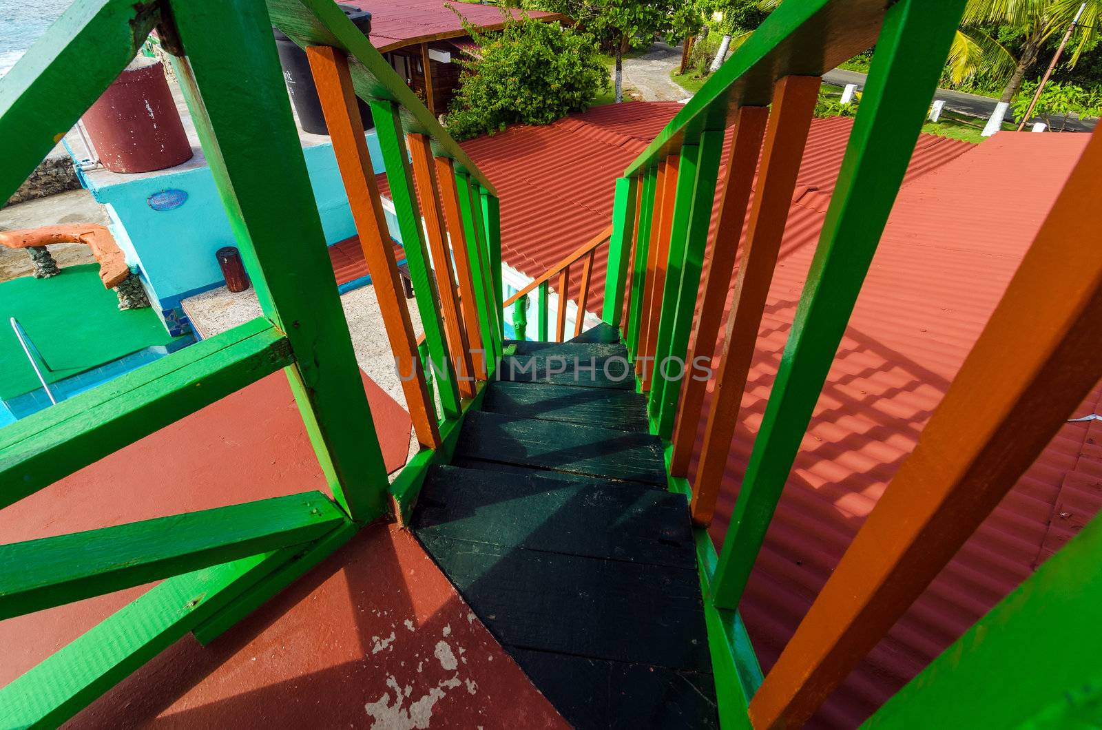 Colorful staircase in Caribbean island of San Andres, Colombia