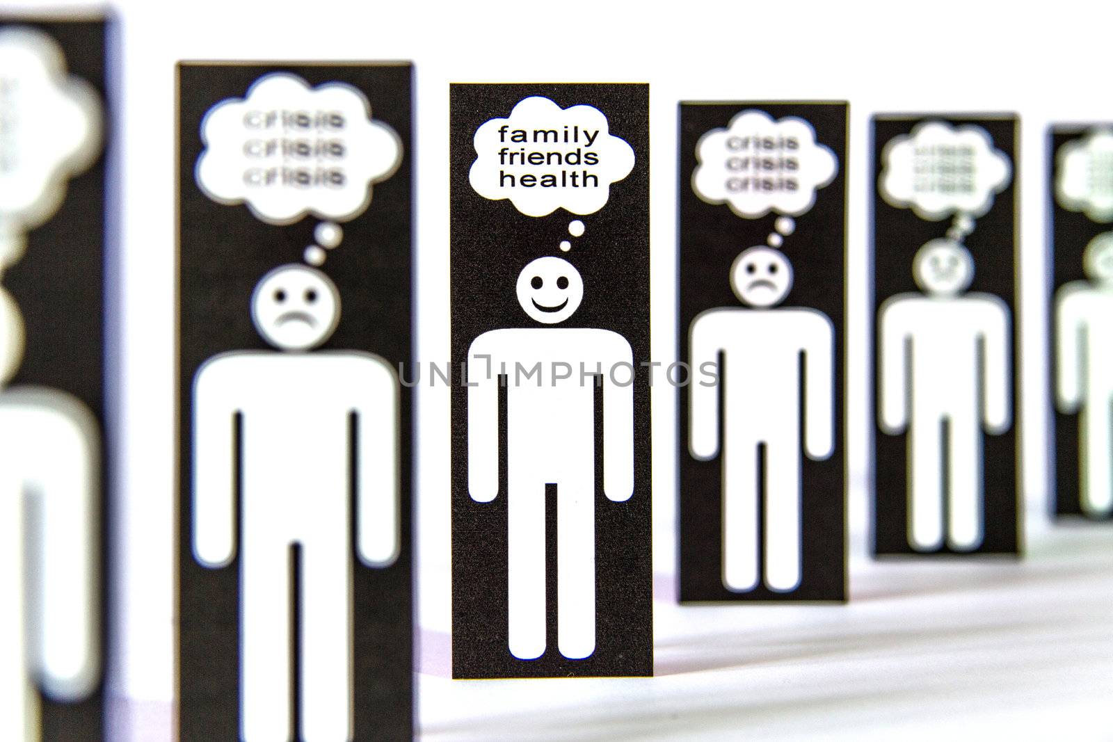 Paper men symbols thinking about the crisis, familiy, friends an by doble.d