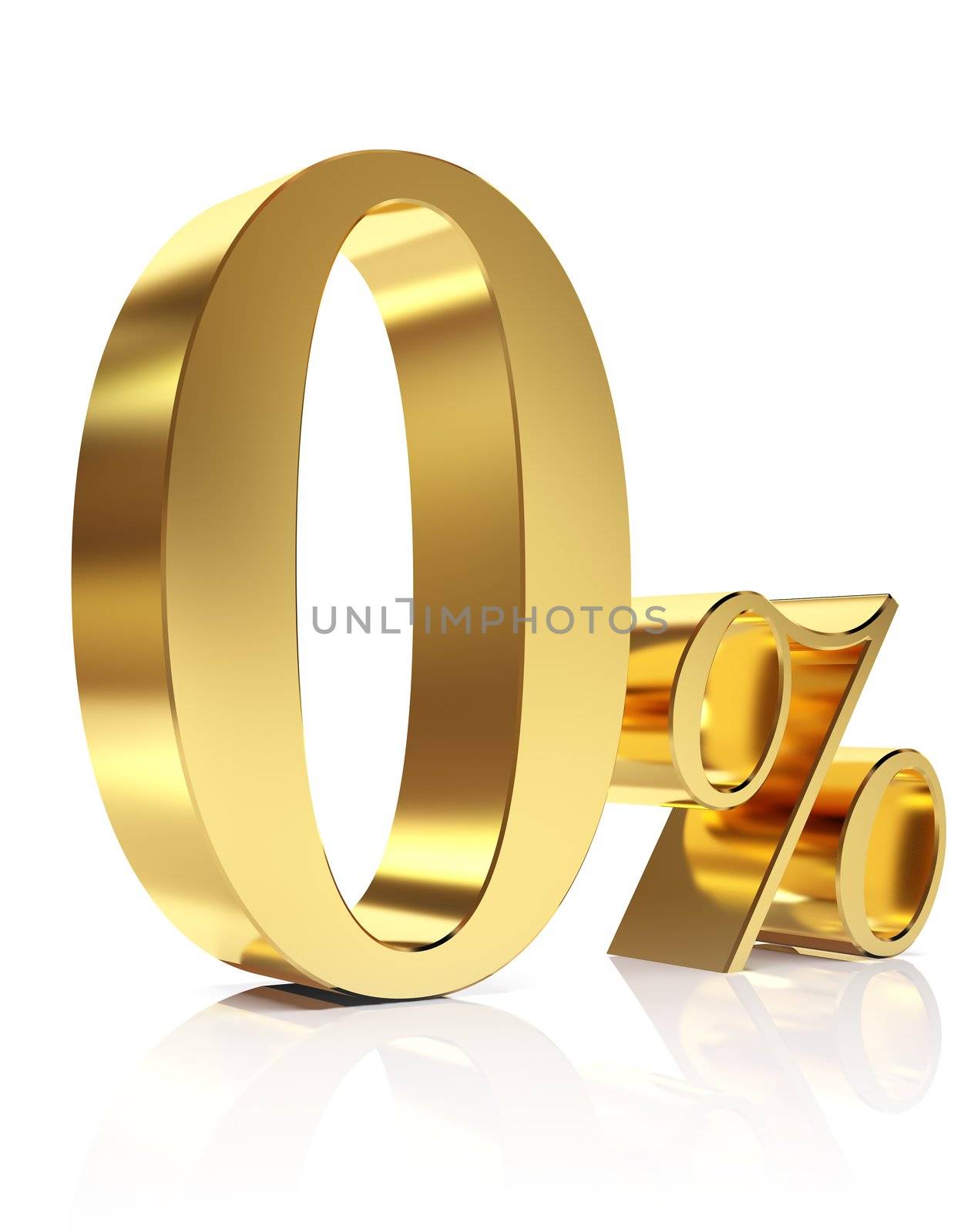 3D golden Render percent in white background