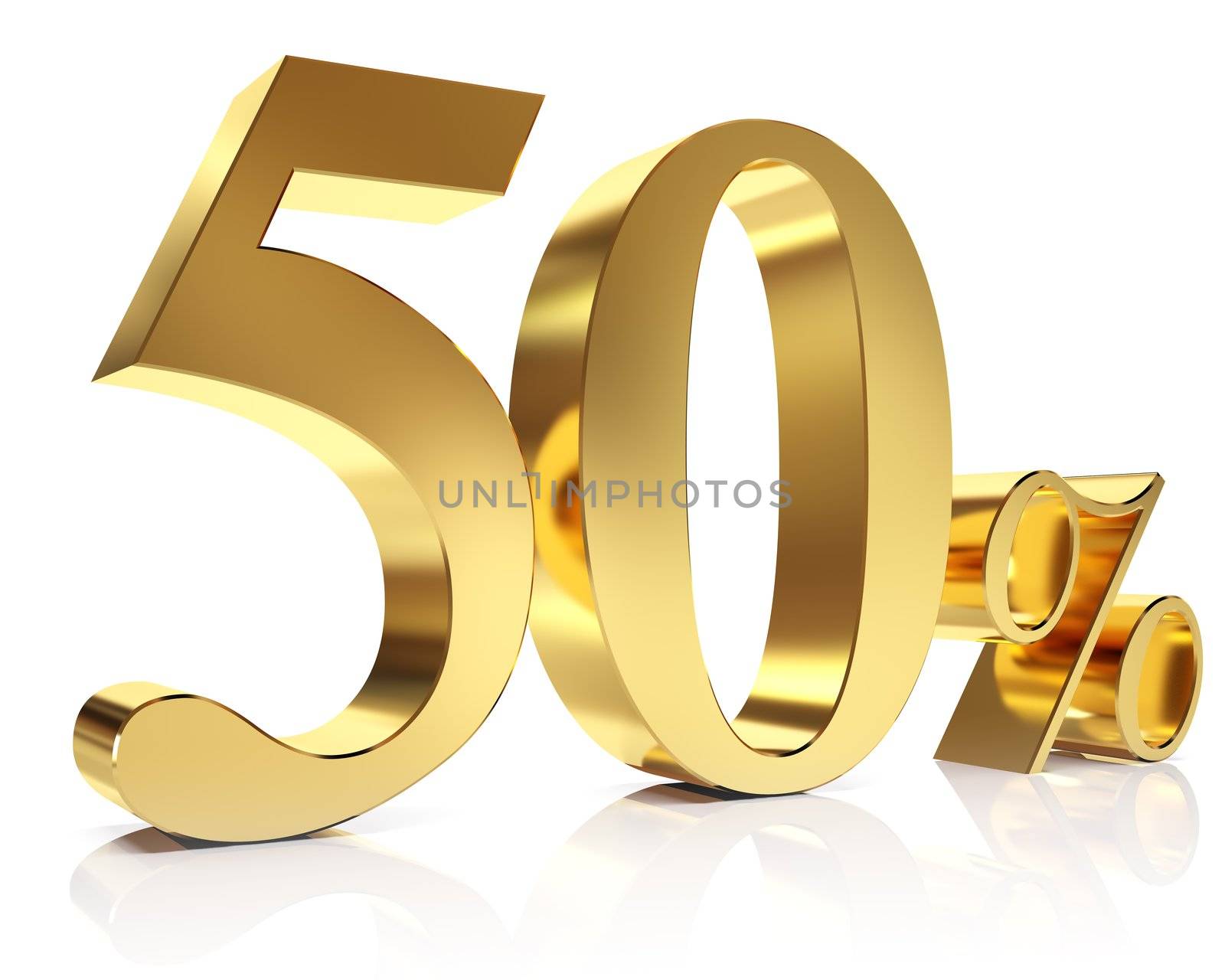 3D golden Render percent in white background