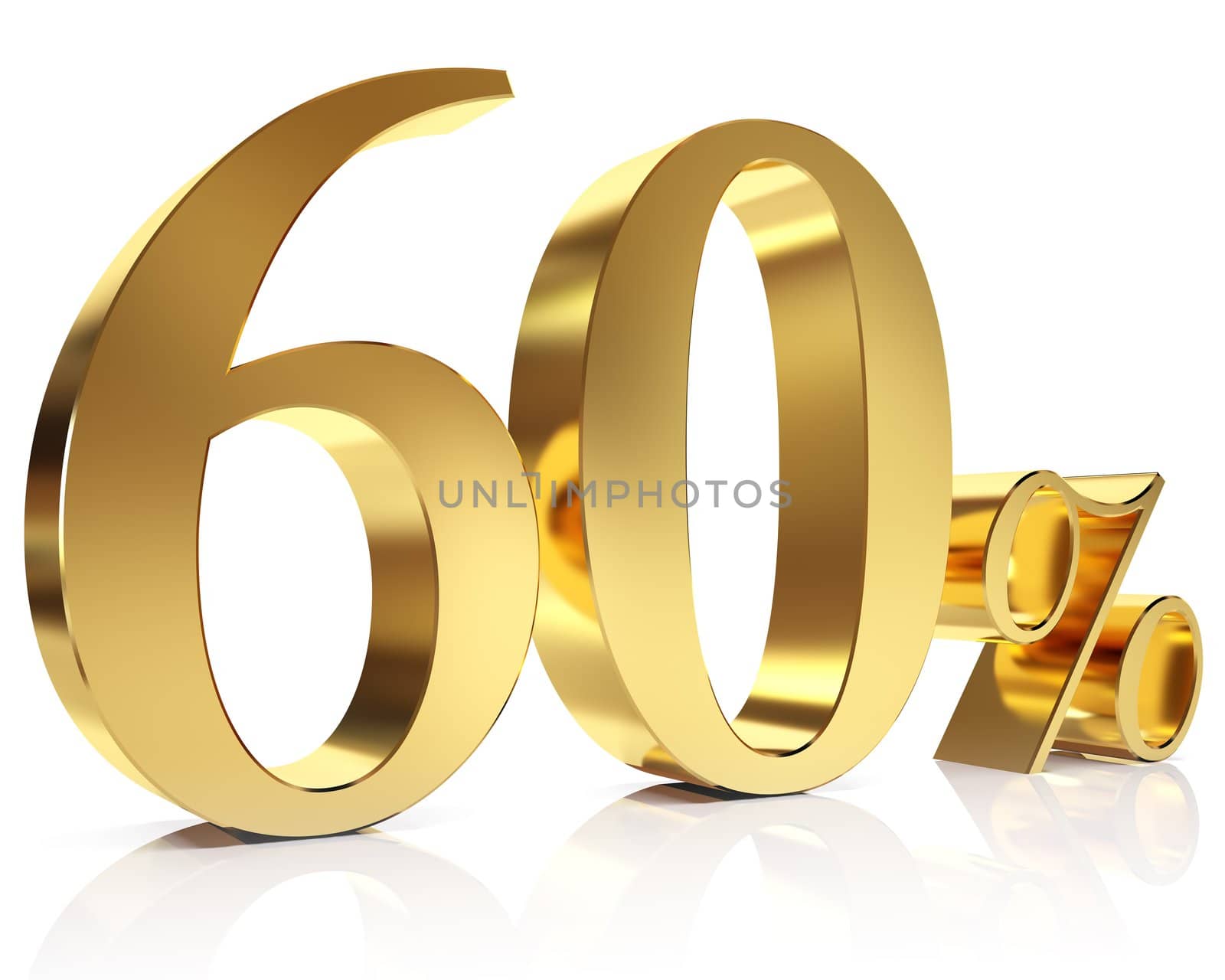 3D golden Render percent in white background