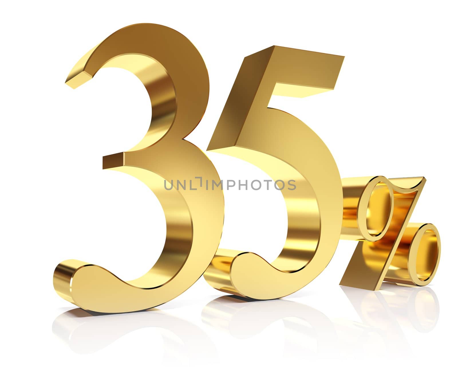 3D golden Render percent in white background