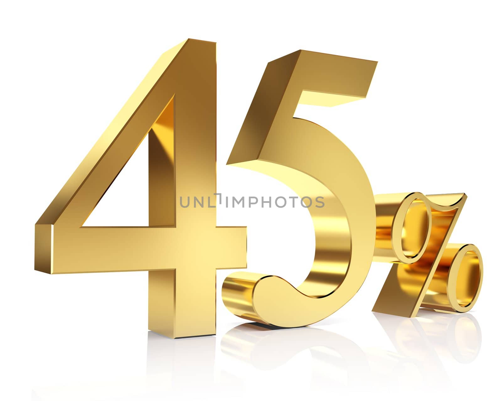 3D golden Render percent in white background