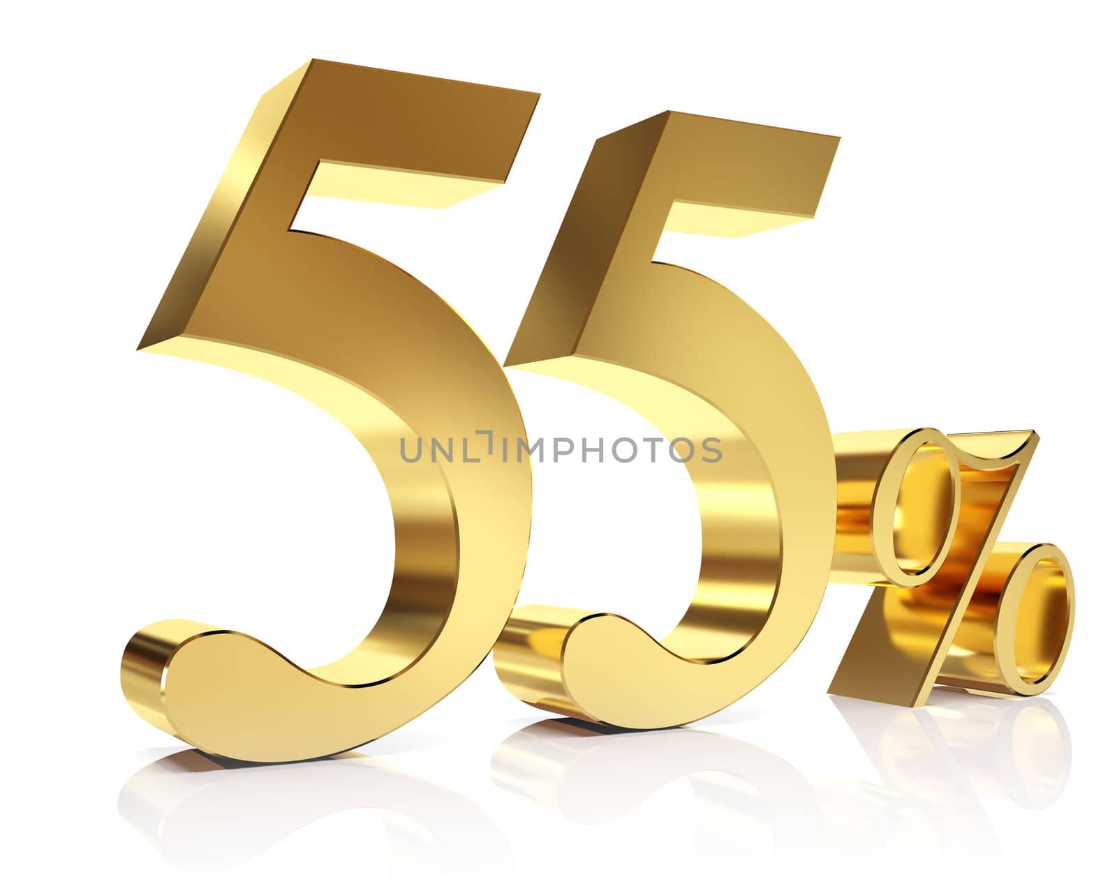 3D golden Render percent in white background