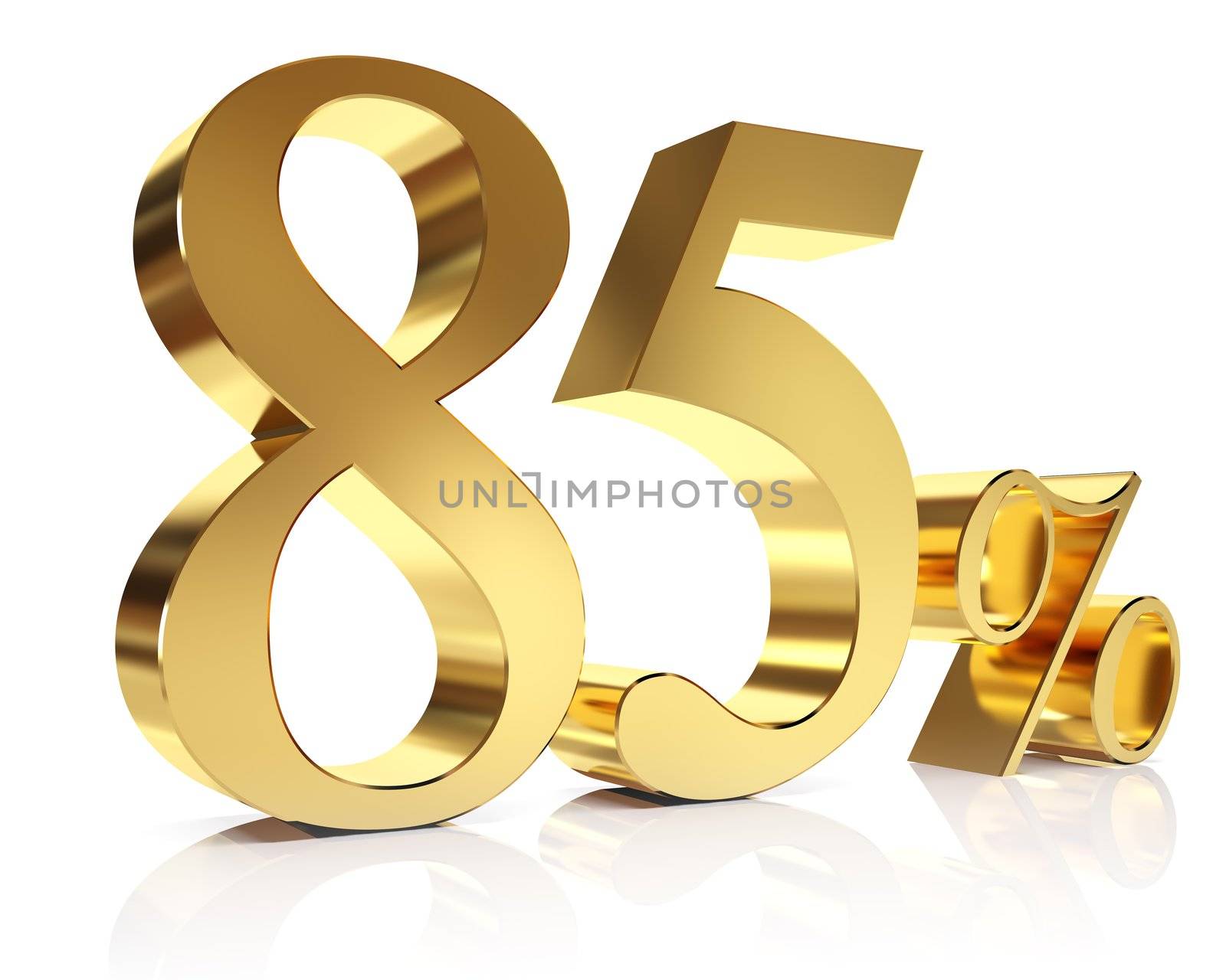 3D golden Render percent in white background