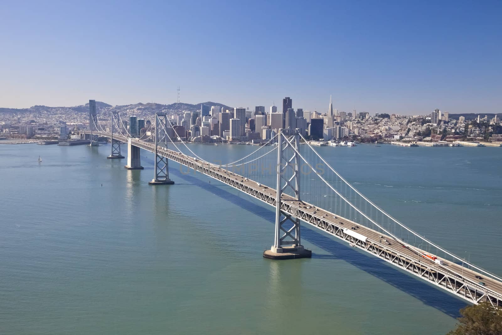 San Francisco Bay bridge aerial view by hanusst