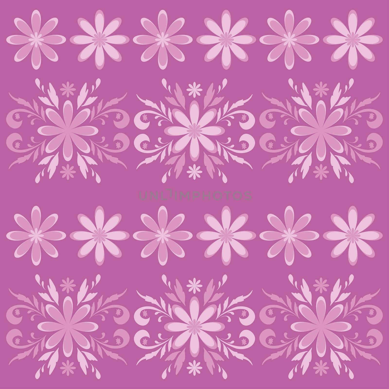 Seamless floral background, symbolical silhouette flowers on lilac.