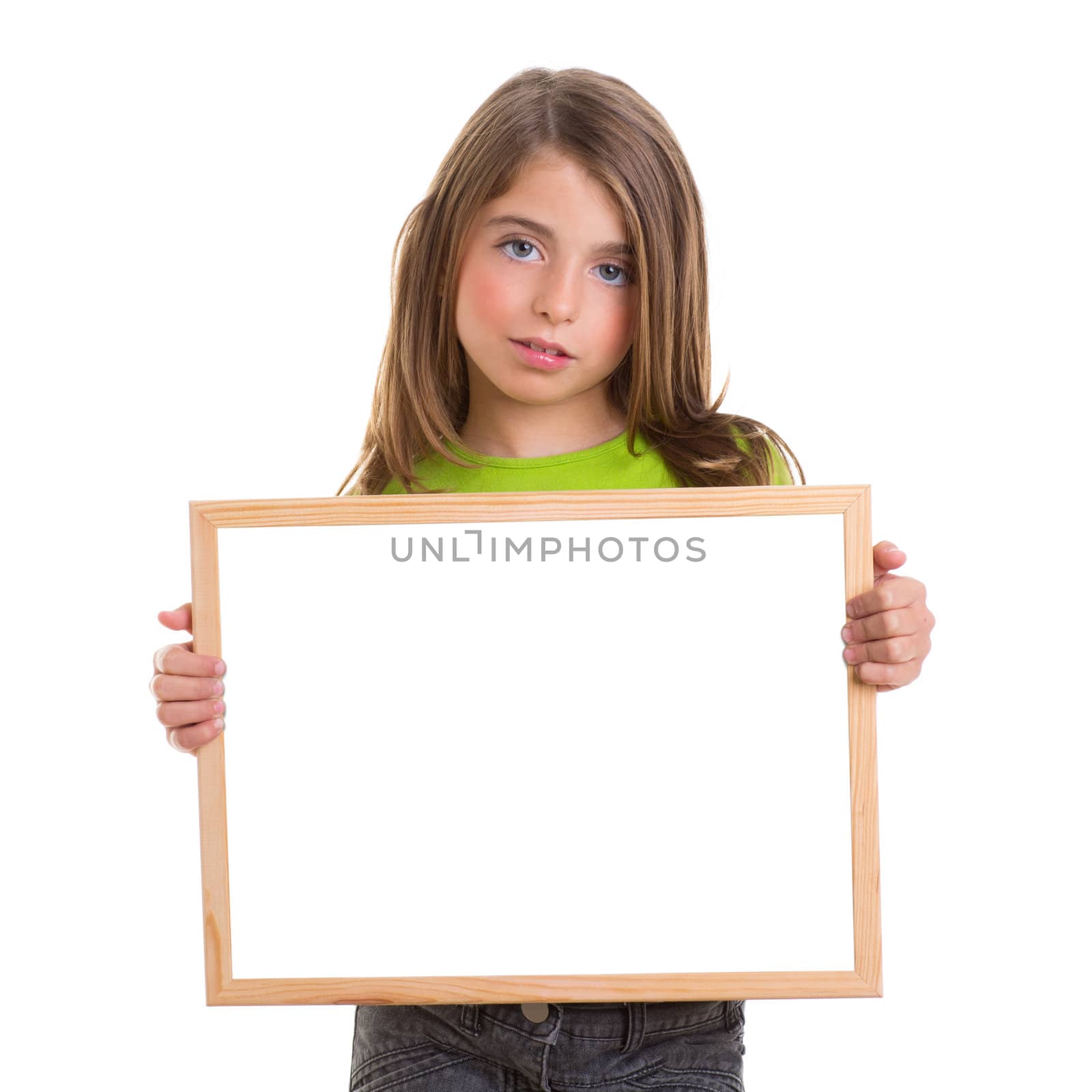 child girl with white frame copy space white blackboard by lunamarina