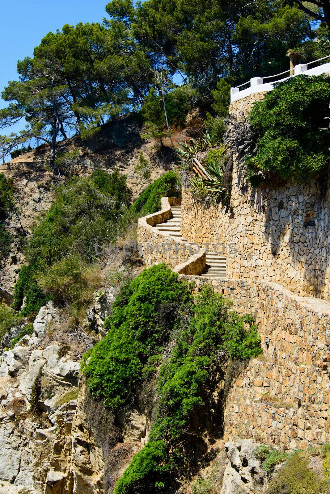 Stairs at cliff line costa brava lloret de mar spain