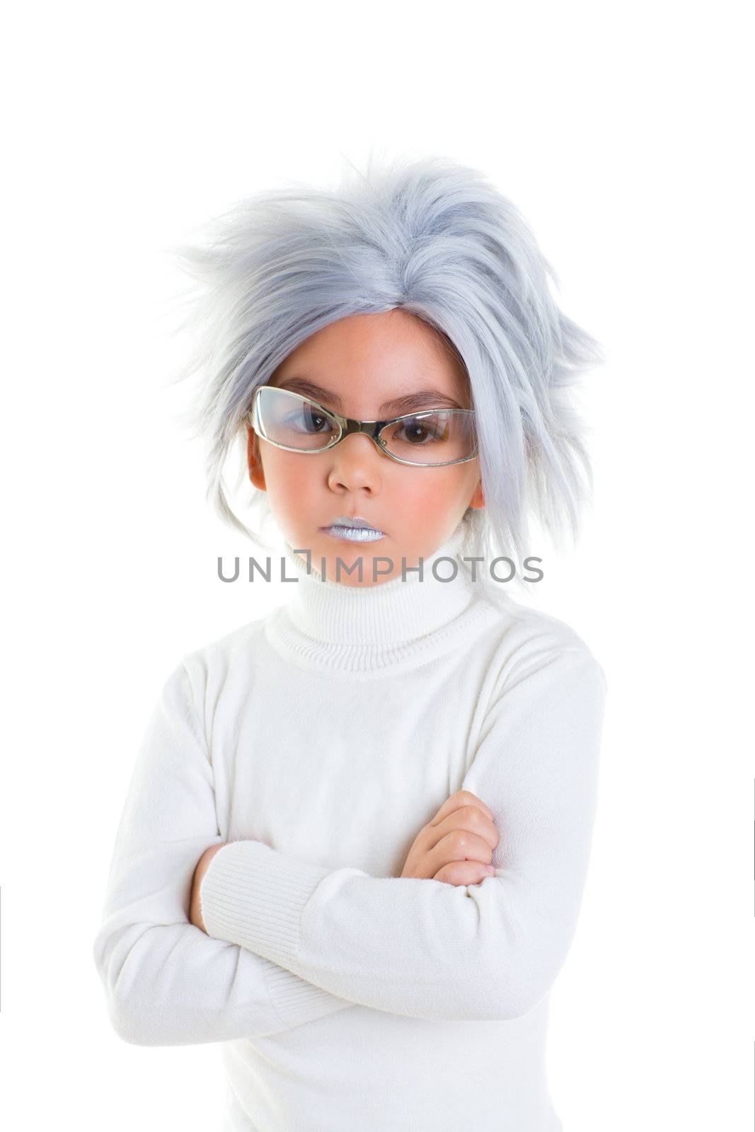 asian futuristic kid girl with gray hair serious by lunamarina