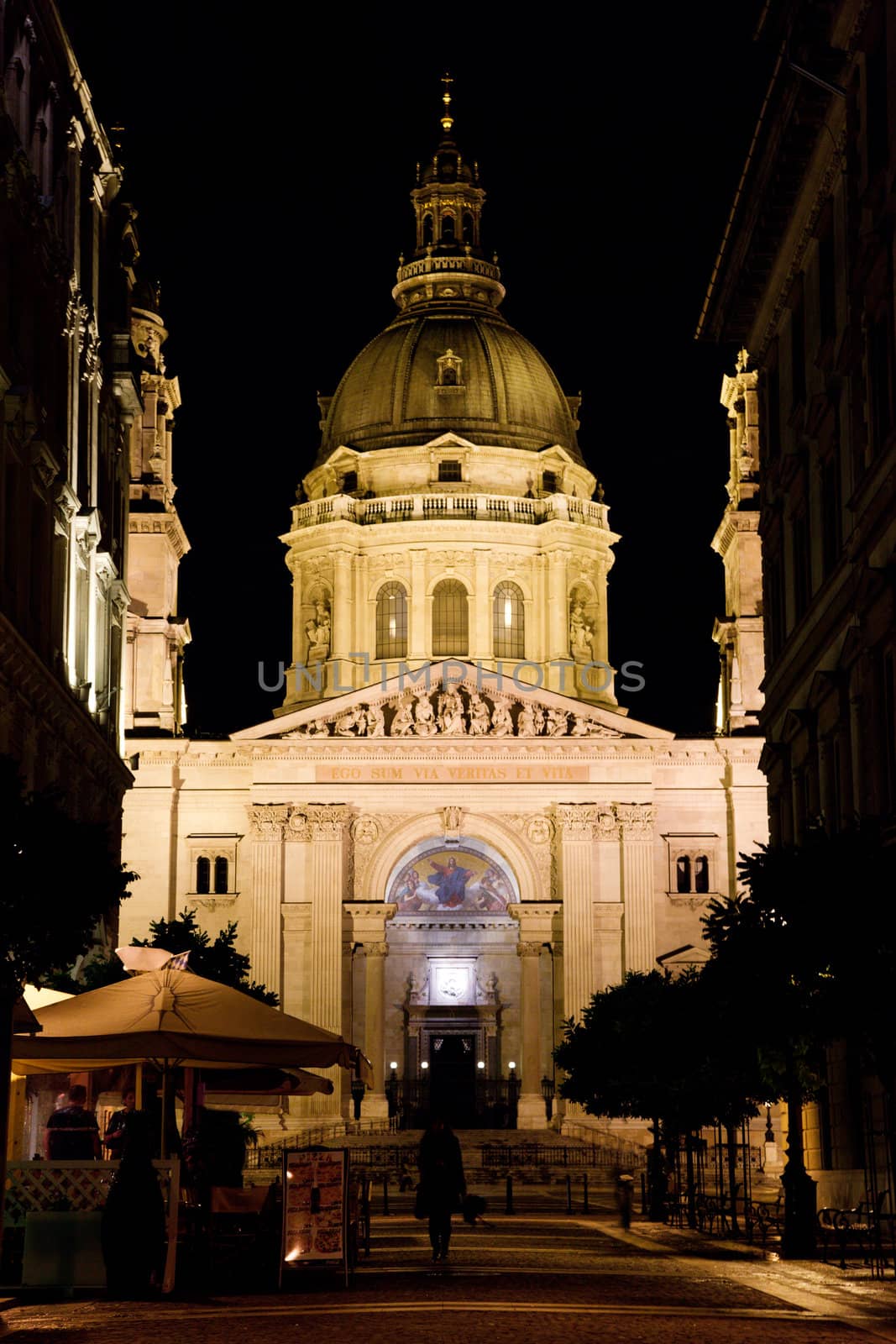 St. Stephen's Basilica at night in Budapest, Hungary