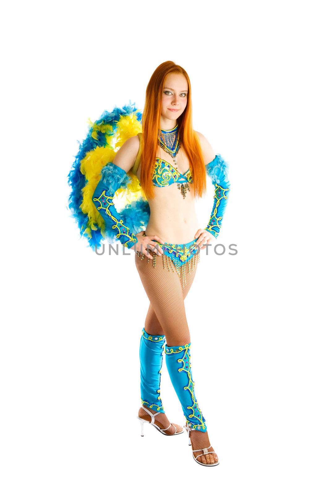red haired girl in carnival suit