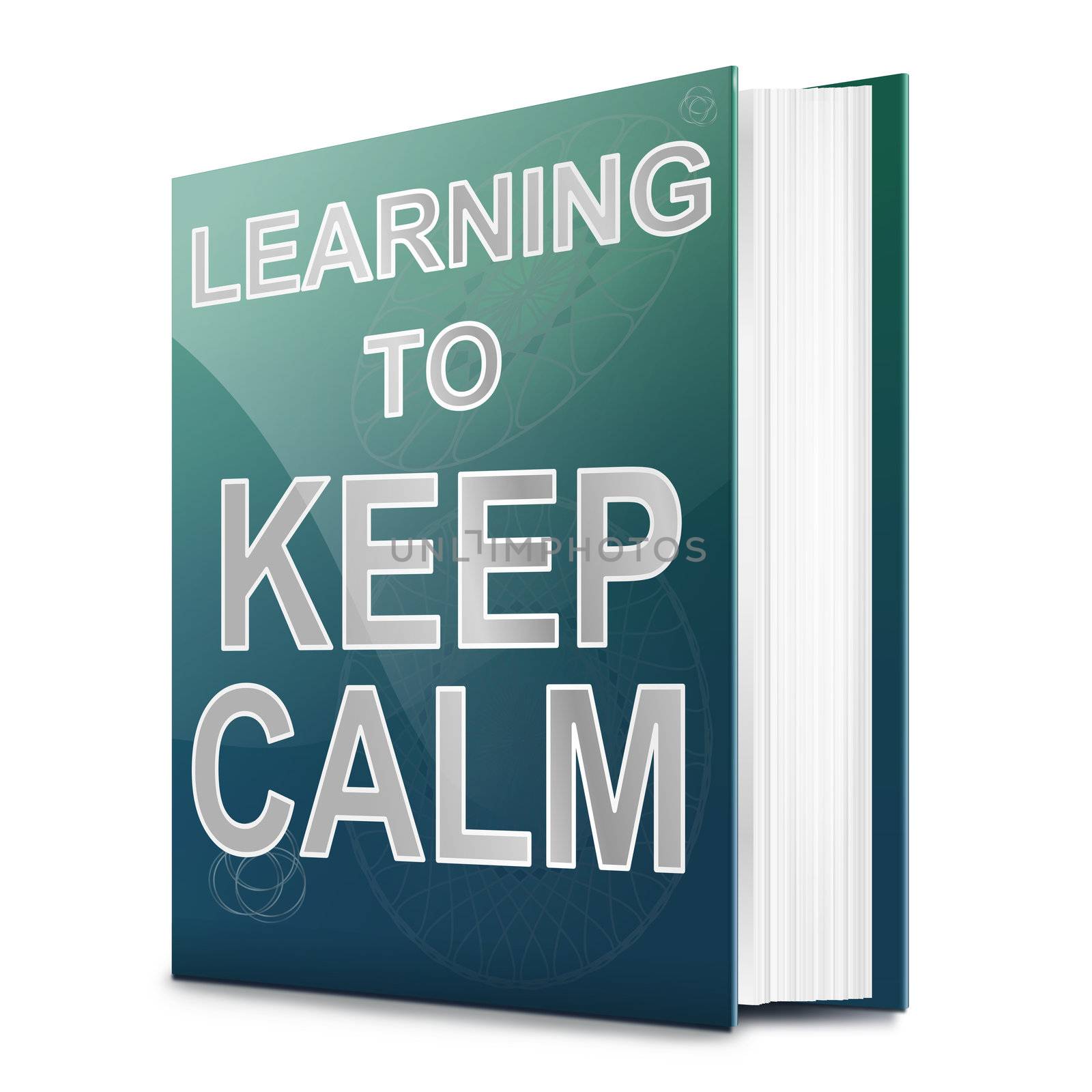 Illustration depicting a book with a keep calm concept title. White background.
