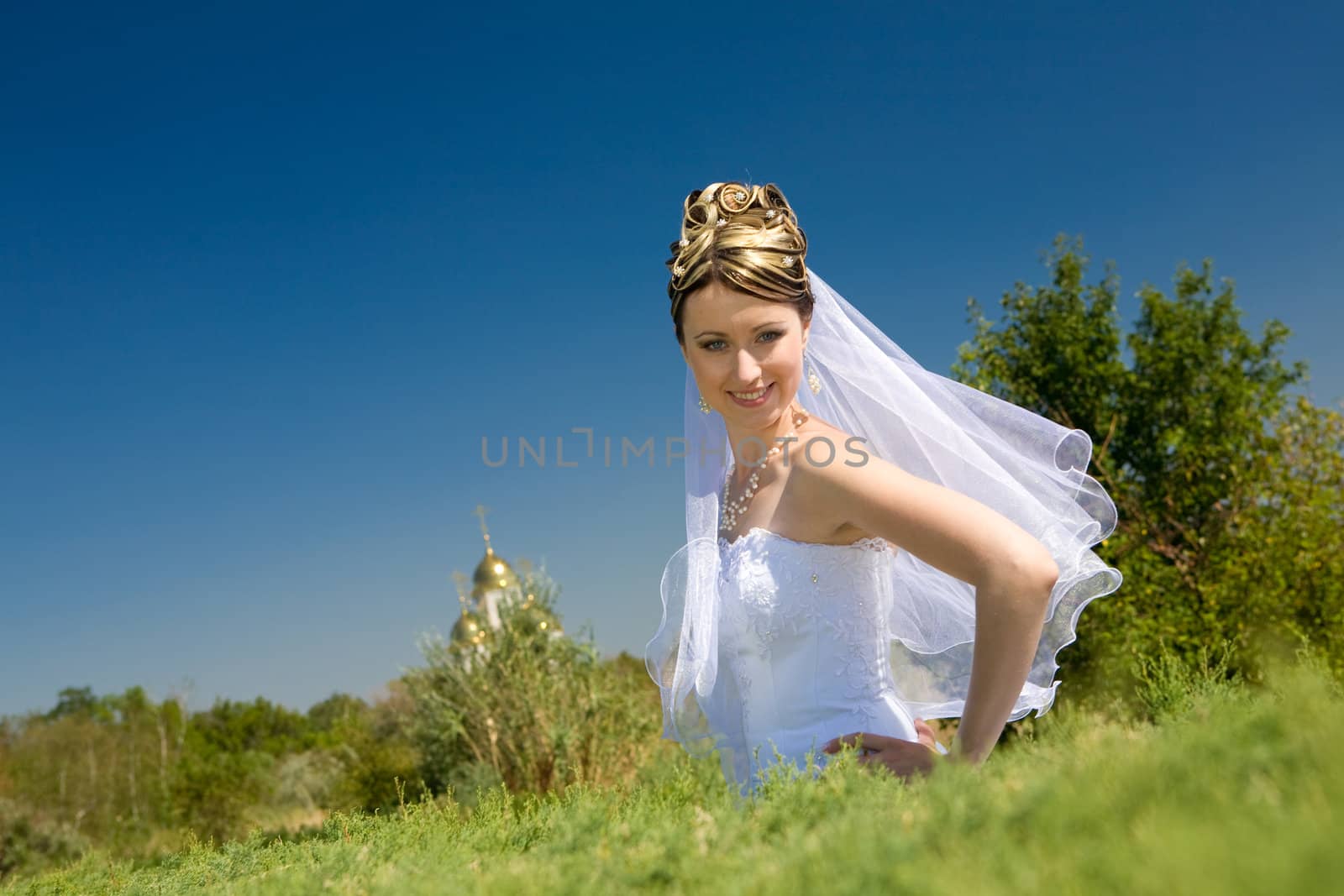 happy bride with veil