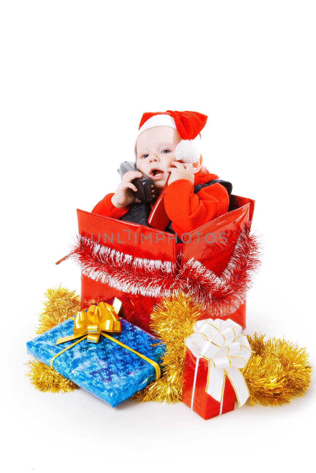 infant with gifts in the christmas box by vsurkov